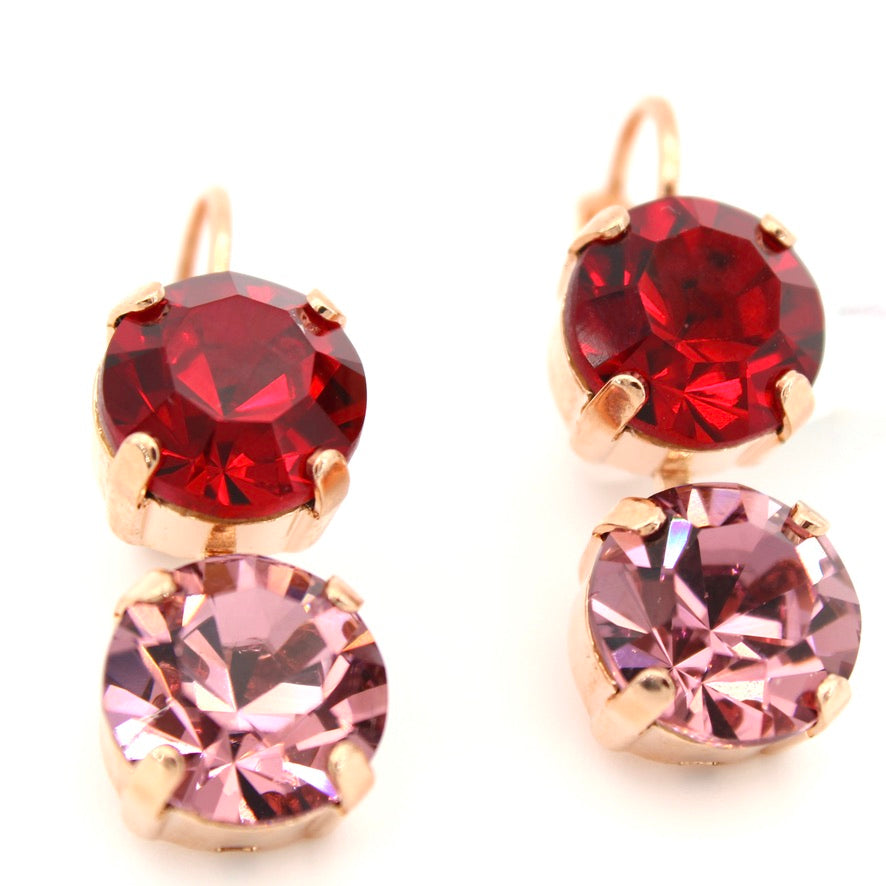 Cranberry Crush Large Two Stone Earrings in Rose Gold
