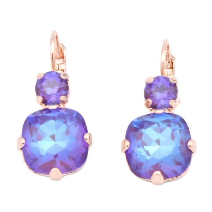 Plum Sunkissed 12MM Cushion Cut Earrings in Rose Gold