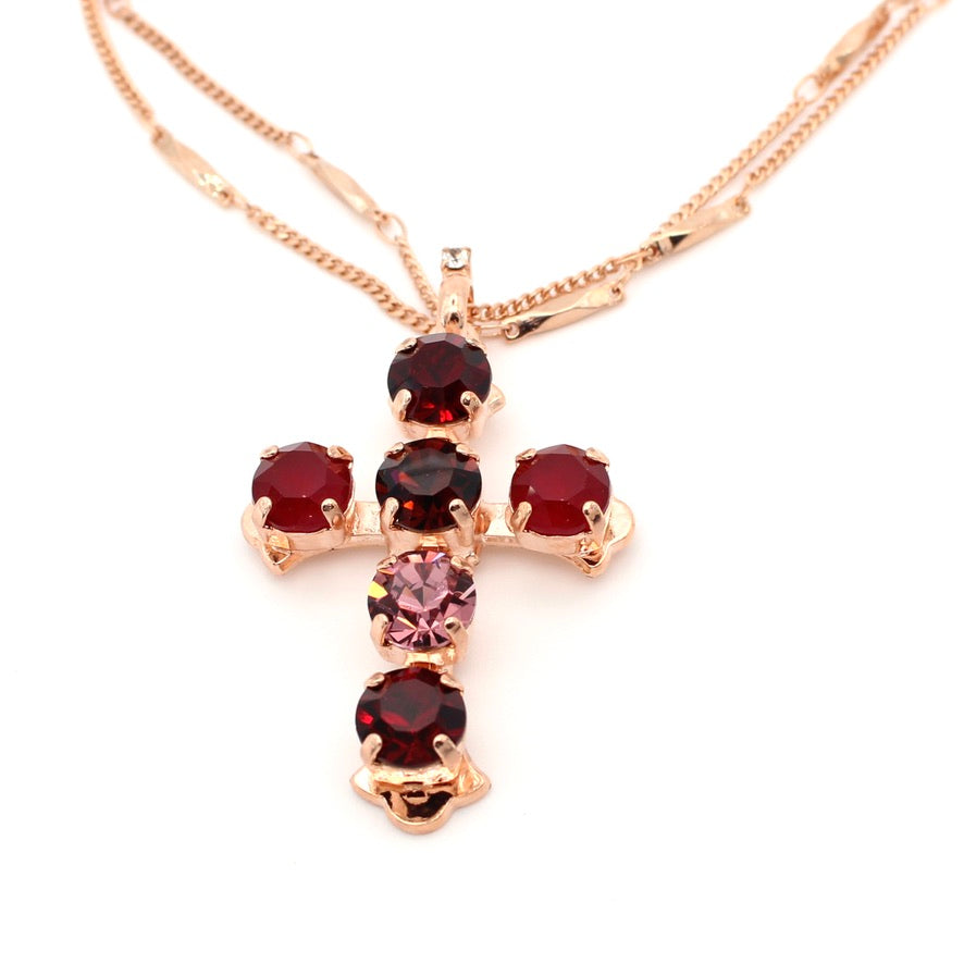 Cranberry Crush Cross Pendant in Rose Gold