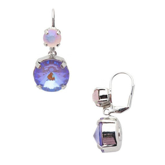 Cotton Candy Clouds Round and Cushion Cut Dangle Earrings in Palladium