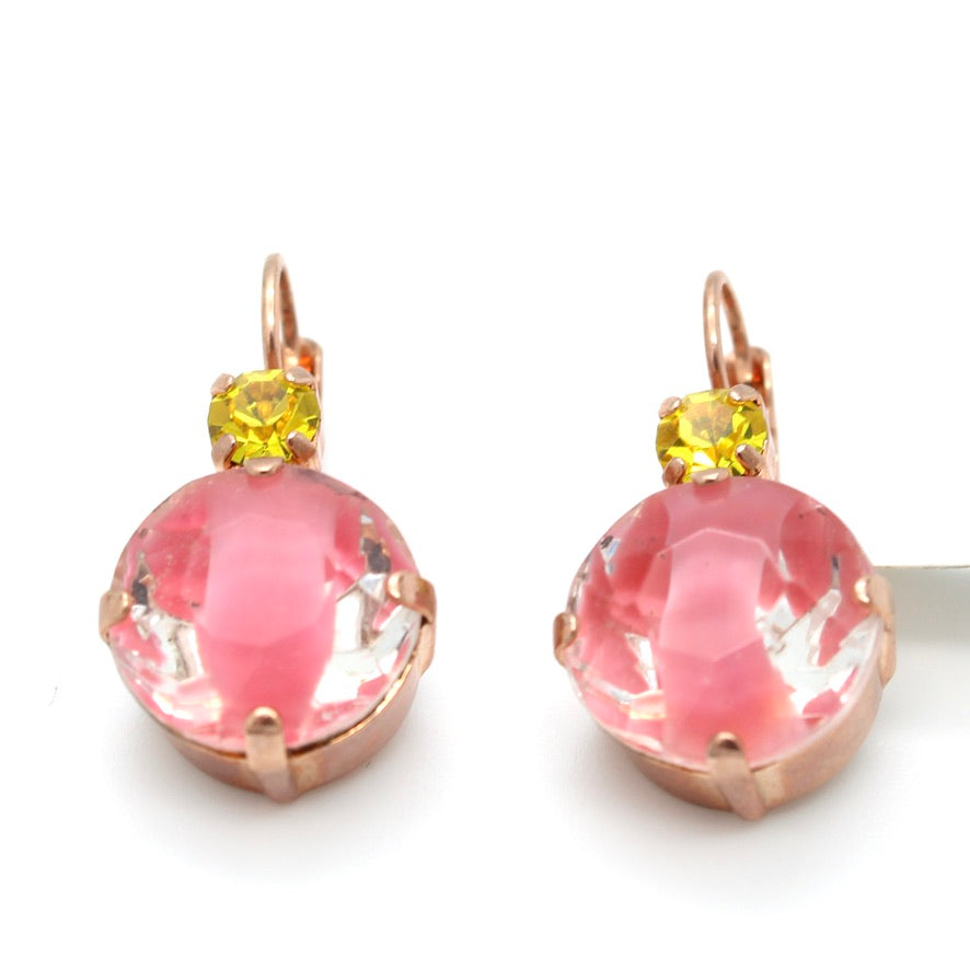 Rose Giver and Yellow Leverback Earrings in Rose Gold