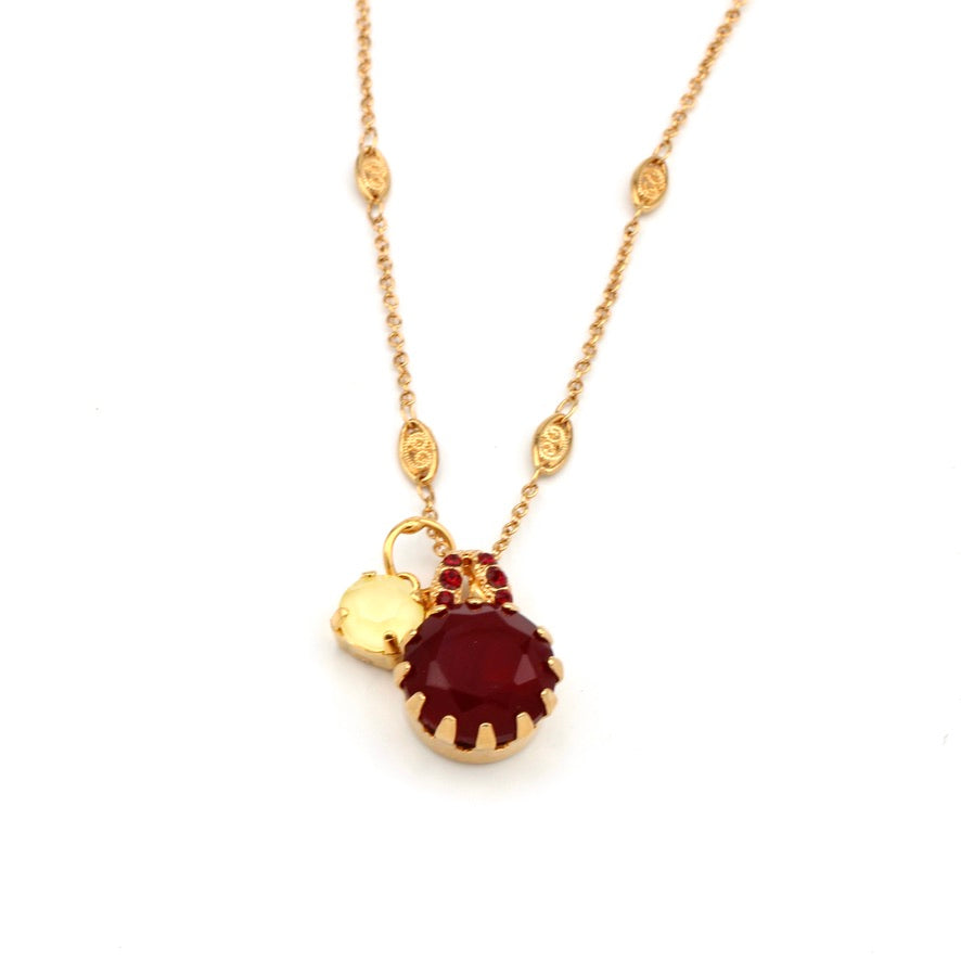 Siam And Sunkissed Yellow Double Stone Pendant Necklace in Gold