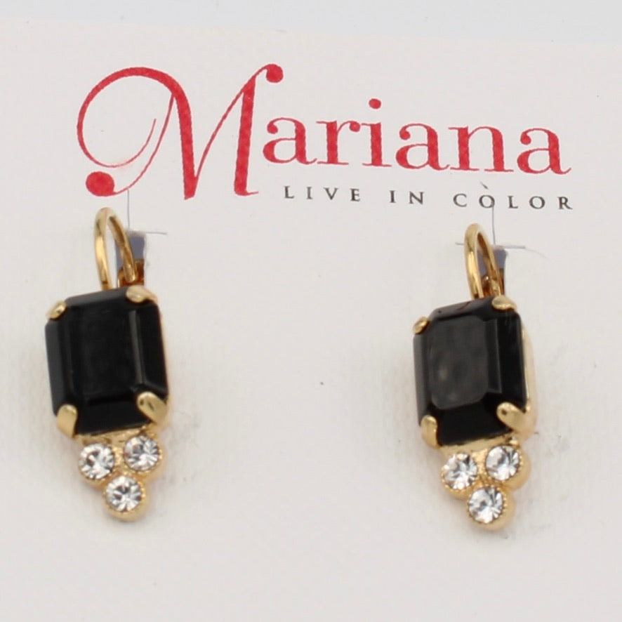 Jet Black Emerald Cut Earrings in Gold