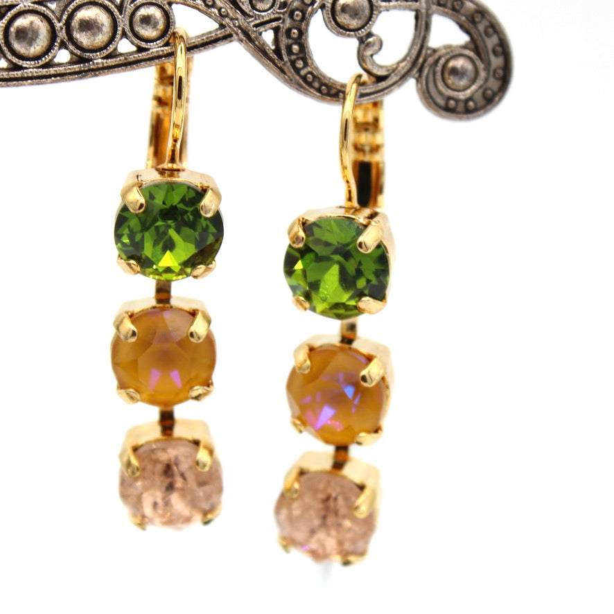 Olive Garnish Three Stone Earrings in Gold