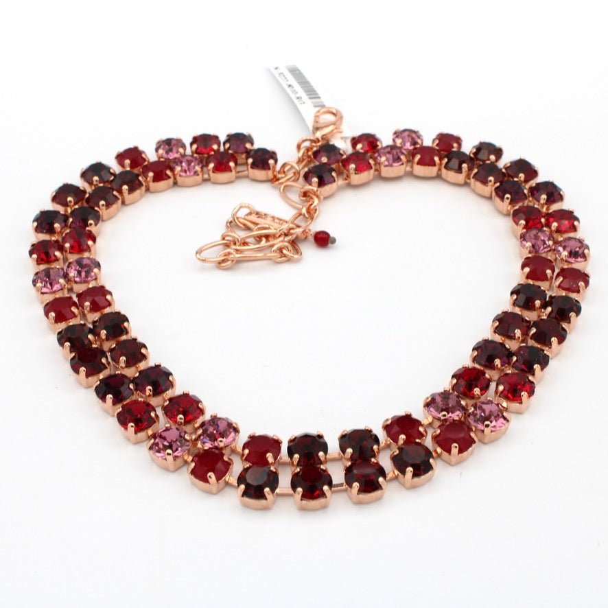 Cranberry Crush Double Strand Statement Necklace in Rose Gold