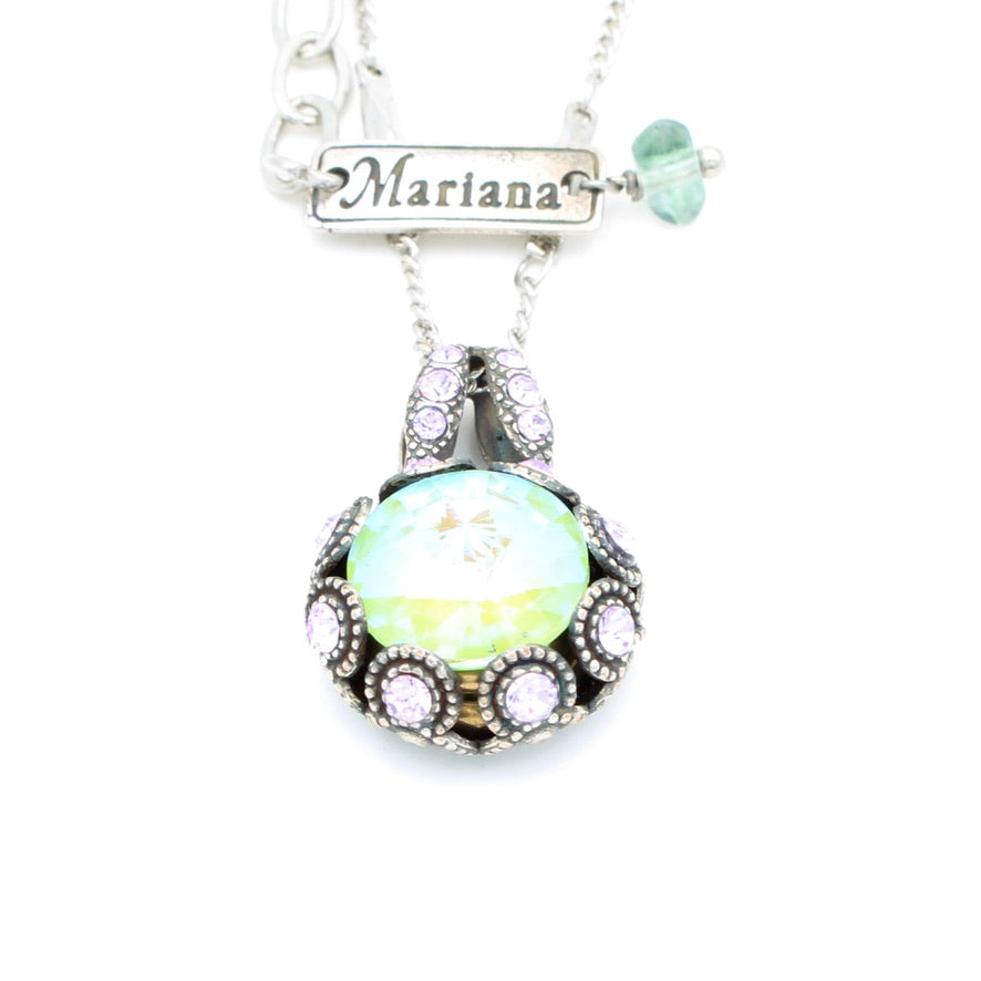 Mint Chip Large Embellished Rivoli Pendant in Antique Silver - MaryTyke's