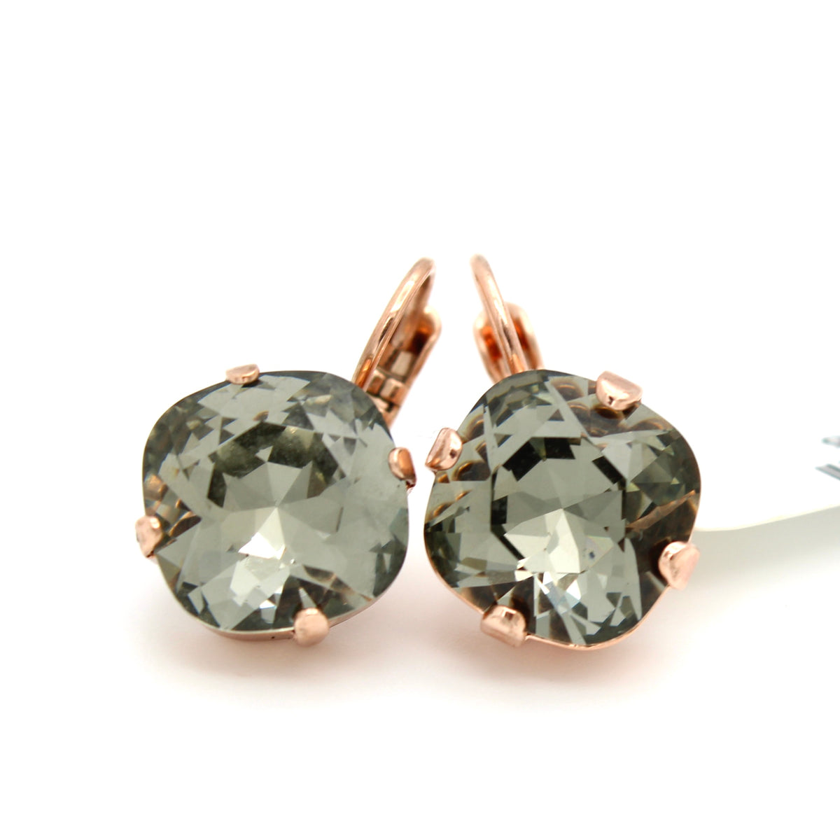 Black Diamond 12MM Cushion Cut Leverback Earrings in Rose Gold