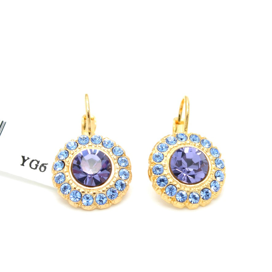 Lavender Fields Large Round Halo Earrings in Gold