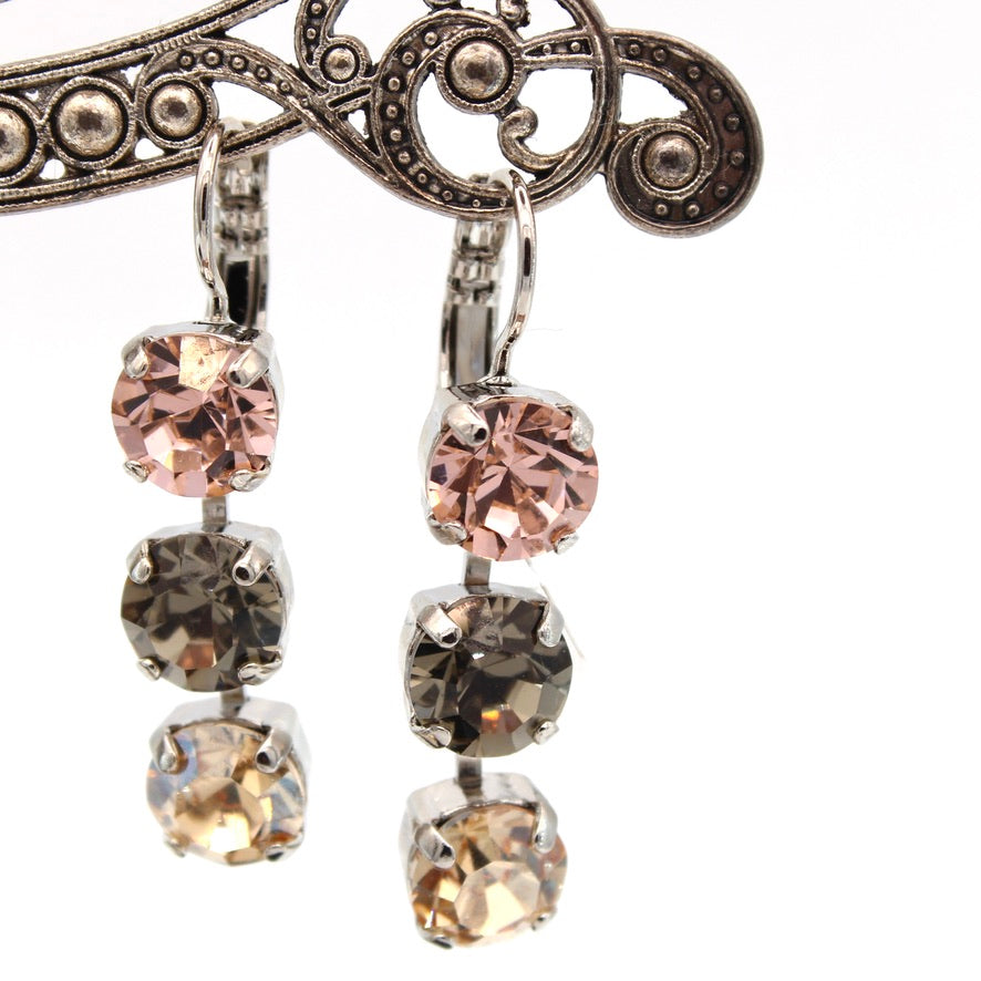 Champagne Kisses Three Stone Earrings in Rhodium