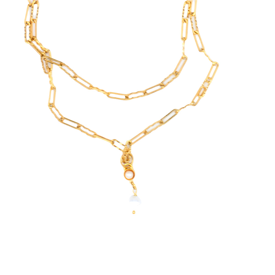 Pear Drop Pendant in Yellow Gold with Double Paper Clip Chain