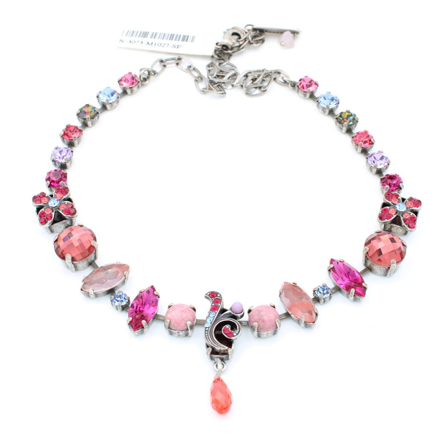 Joy Collection Wallflower Marquise and Round Necklace in Antique Silver - MaryTyke's