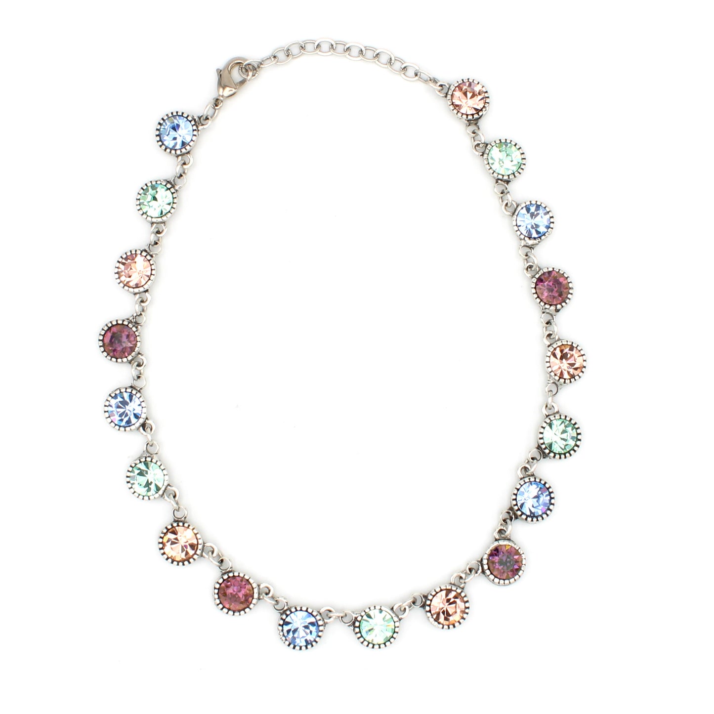Round Multi Color Crystal Silver Plated Necklace by LaHola