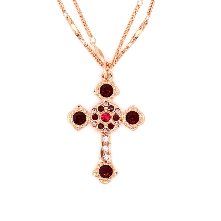 Cranberry Crush Flat Cross Pendant in Rose Gold