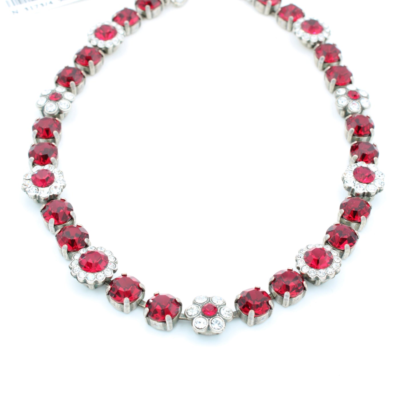 Ruby and Clear Medium Blossom Necklace in Silver - MaryTyke's
