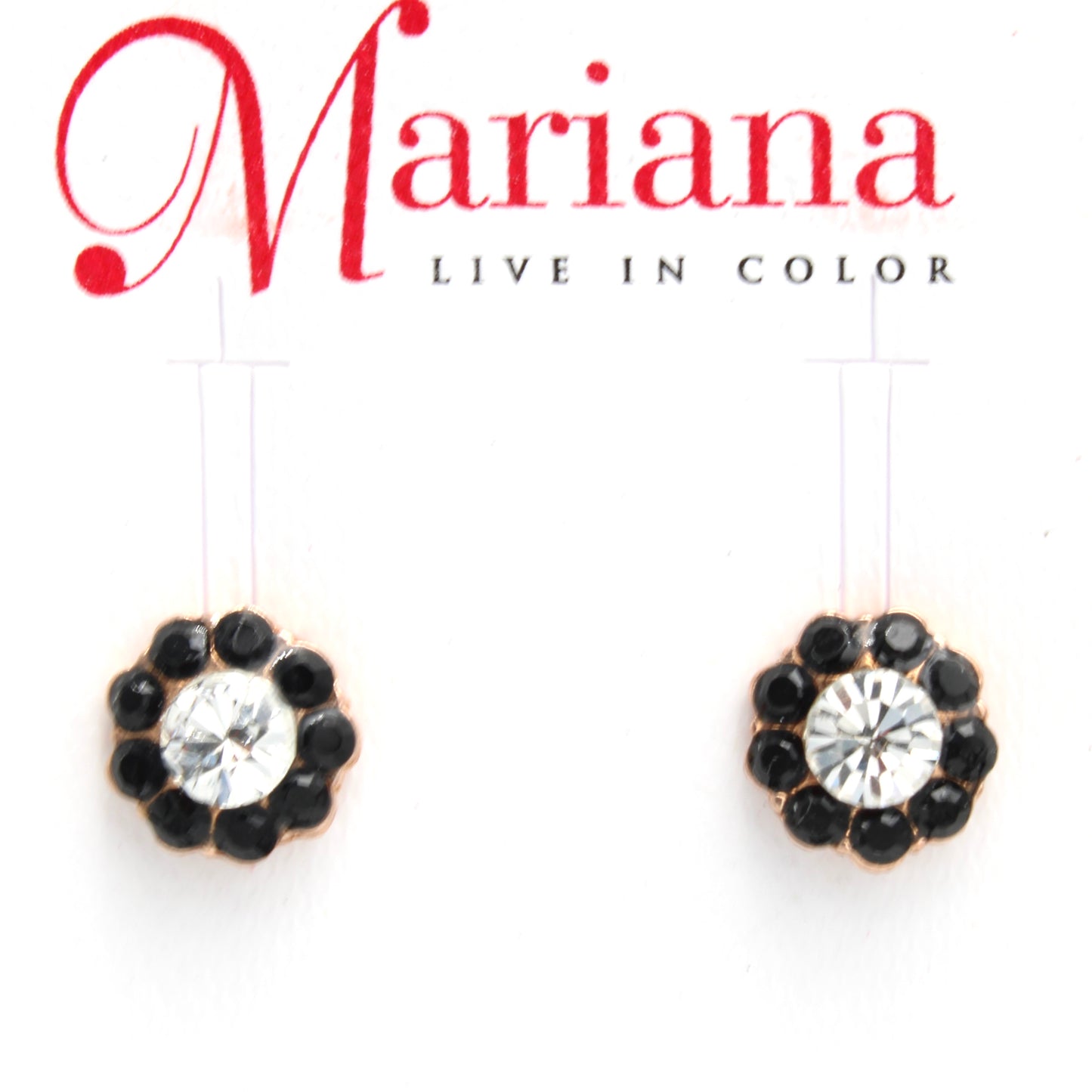 Jet and Clear Post Flower Earrings in Rose Gold **POST**