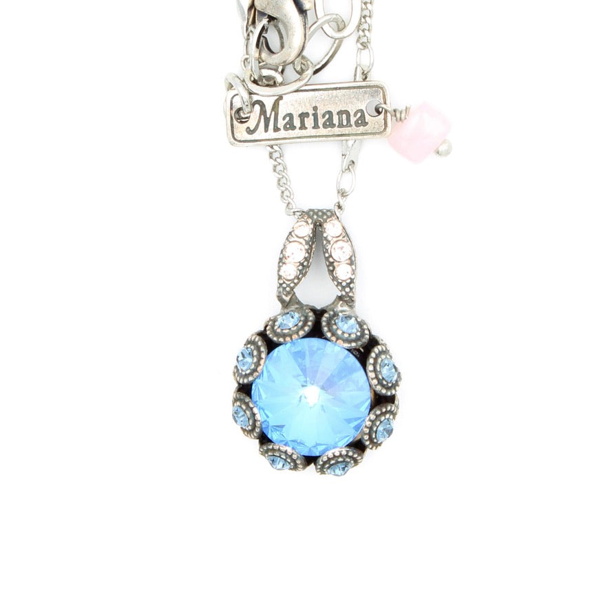 Blue Morpho Collection Large Embellished Rivoli Pendant in Antique Silver - MaryTyke's