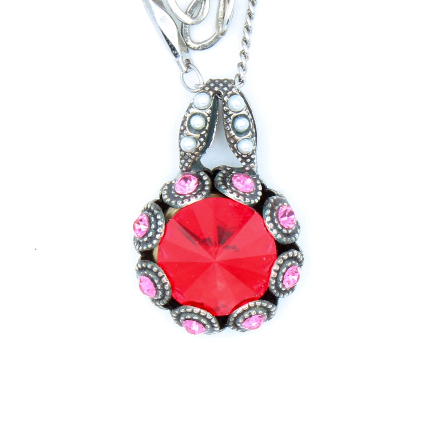 Roxanne Collection Large Embellished Rivoli Pendant in Antique Silver - MaryTyke's