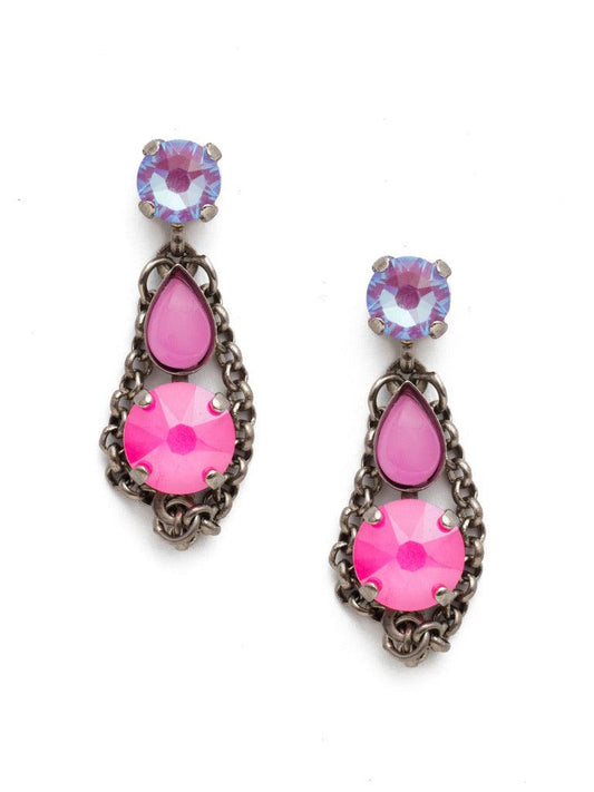 Electric Pink Dangle Earrings in Antique Silver