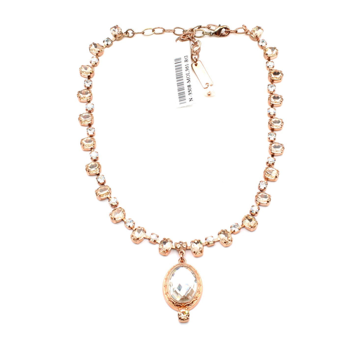 Crystal Moonlight and Light Peach Oval and Round Pendant Necklace in Rose Gold - MaryTyke's