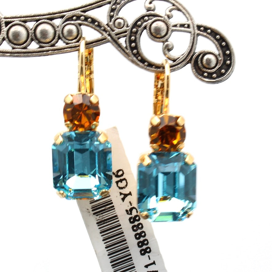 Kaleidoscope Large Emerald Cut Earrings w/accent Crystal in Gold