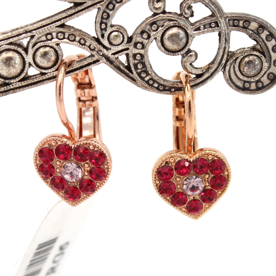 Cranberry Crush Petite Heart Leverback Earrings in Rose Gold