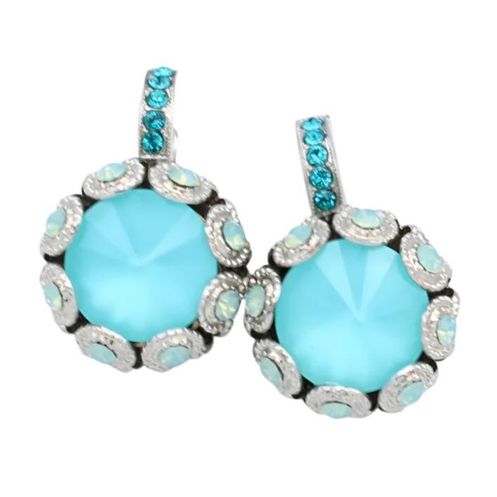 Bahamas Collection Large Embellished Rivoli Earrings in Rhodium