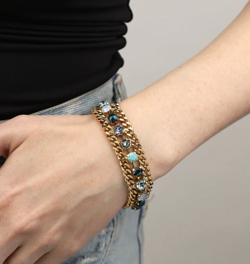 Maeve Multi Blue Bracelet in Matte Gold