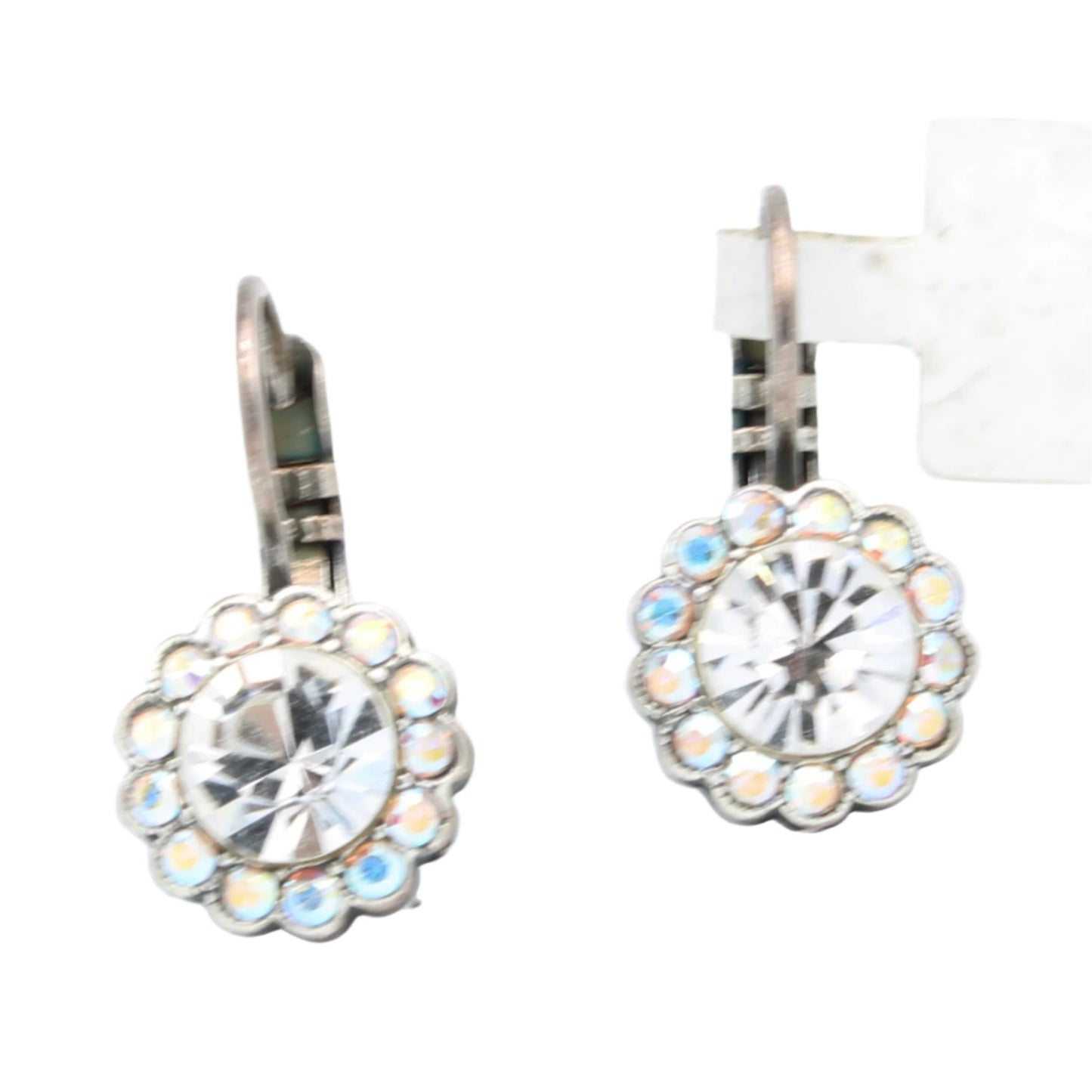 Clear Medium Rosette Leverback Earrings in Silver