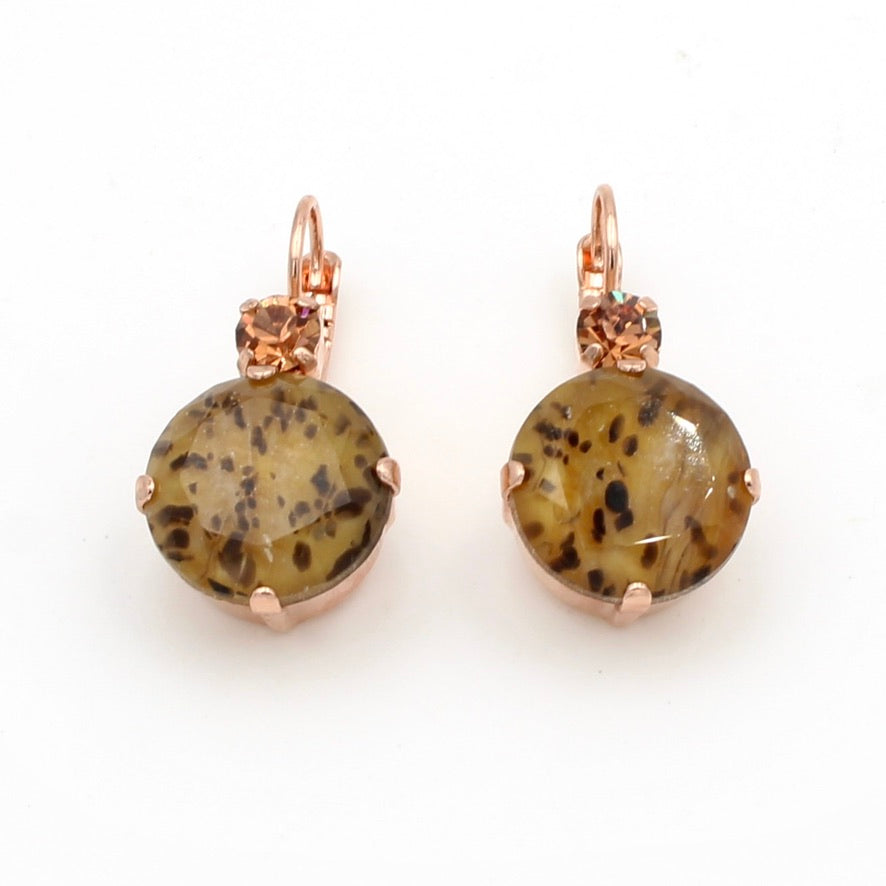 Leopard Drop Leverback Earrings in Rose Gold