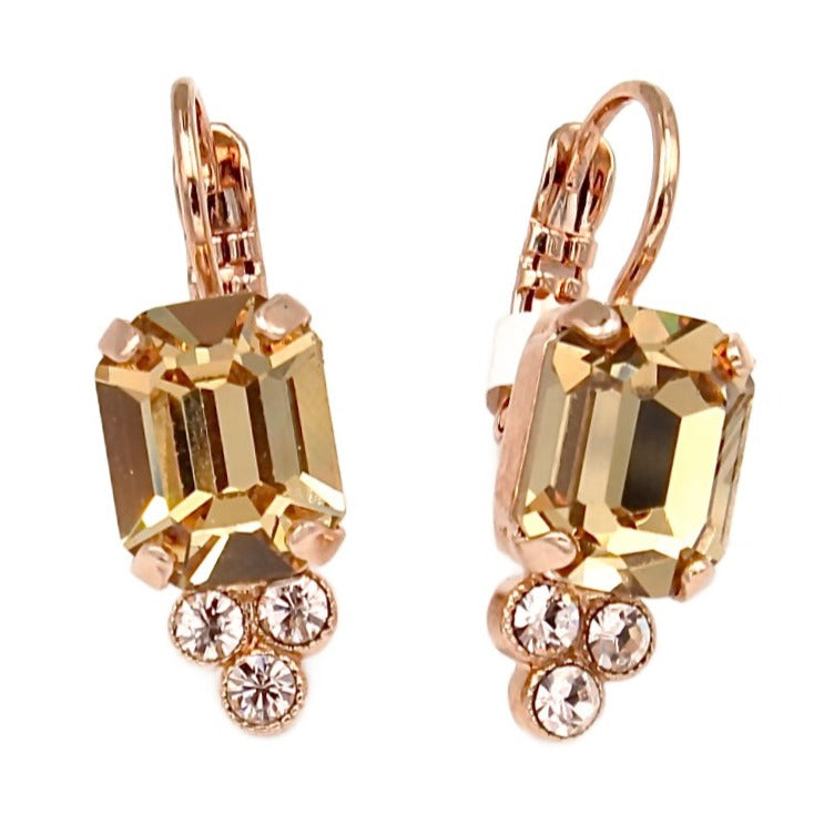 Light Smoked Topaz Emerald Cut Earrings in Rose Gold