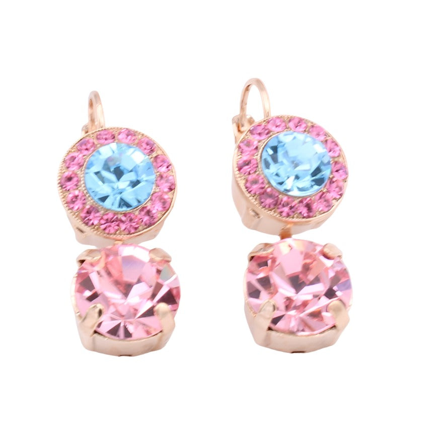 Aquamarine, Rose and Light Rose Earrings in Rose Gold