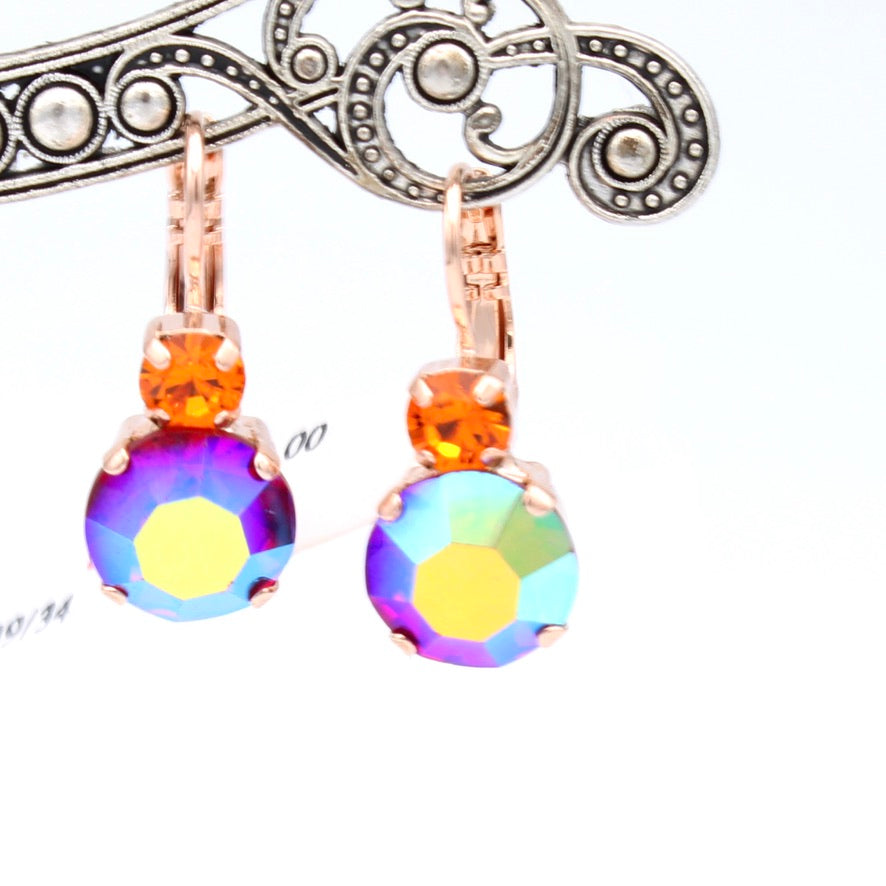 Pumpkin Spice Large Double Stone Leverback Earrings in Rose Gold