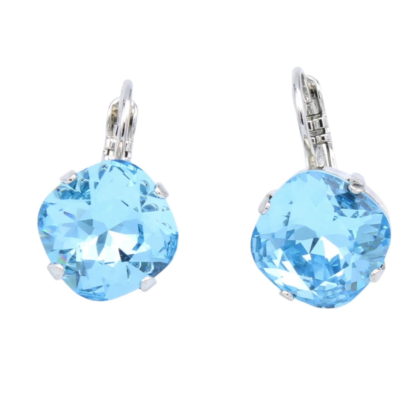 Aquamarine Cushion Cut 12MM Earrings in Rhodium