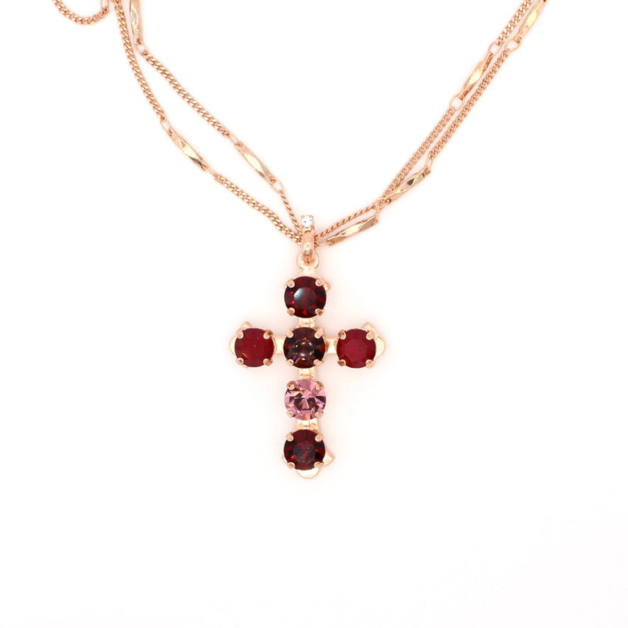 Cranberry Crush Cross Pendant in Rose Gold