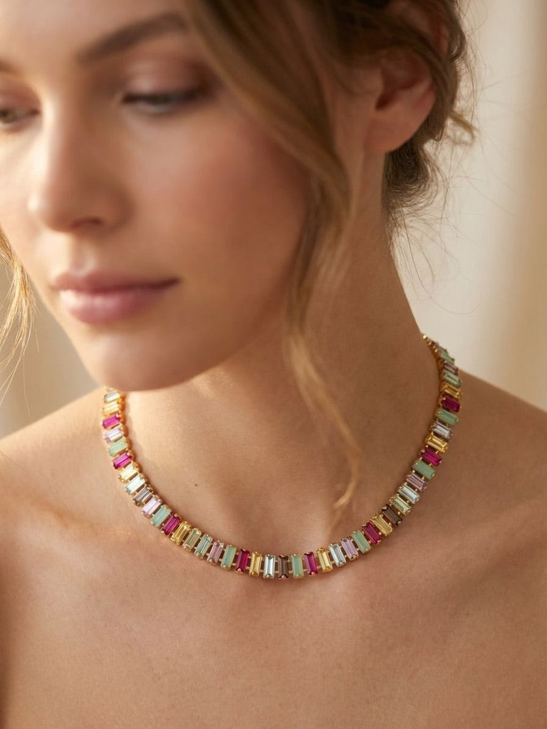 Bianca Choker Tennis Necklace in Candy Pop - Gold