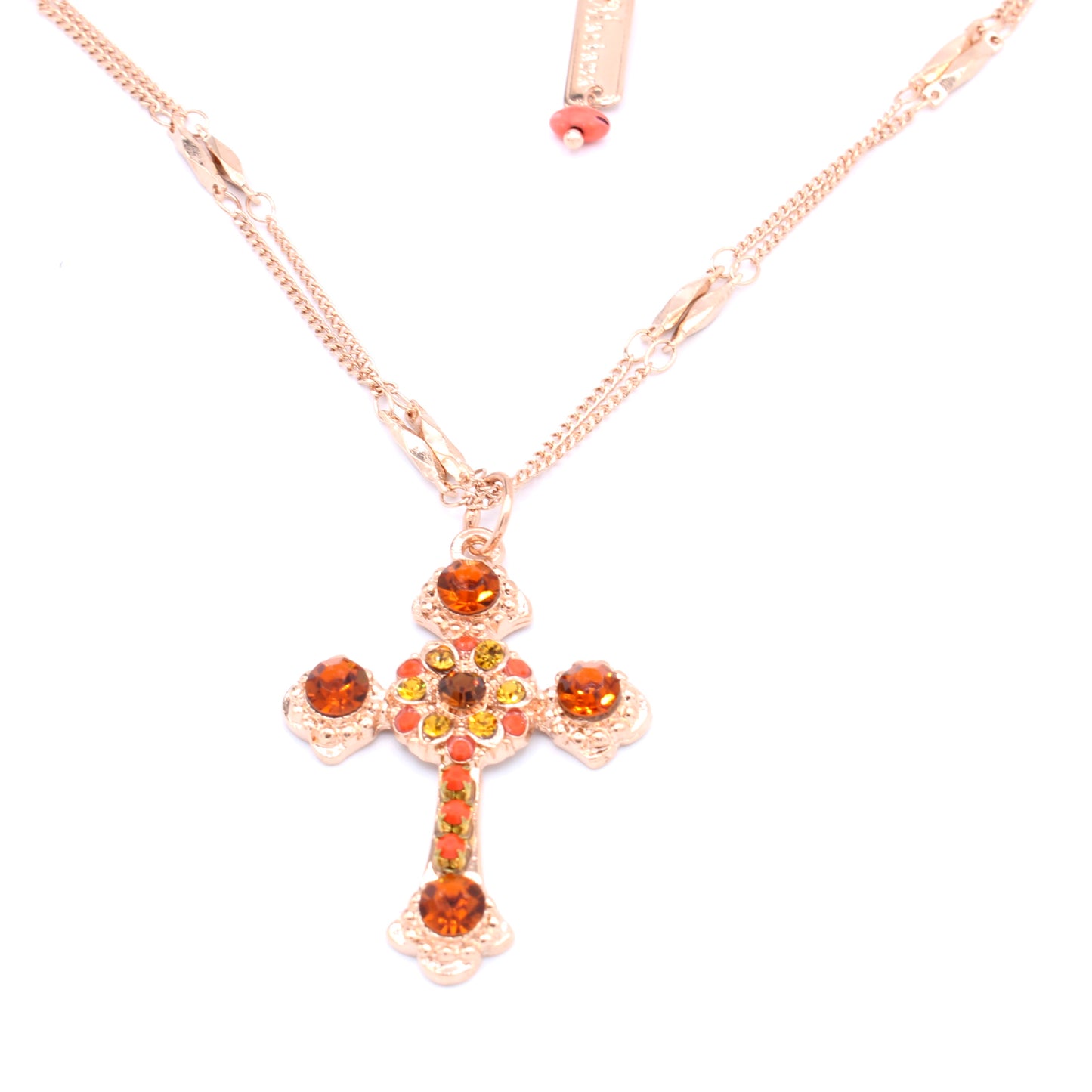 Pumpkin Spice Flat Cross Pendant in Rose Gold