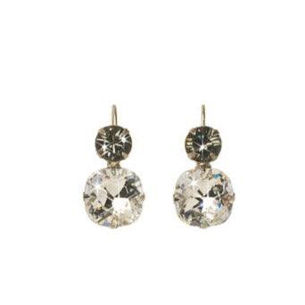 Sorrelli Round and Cushion Cut Clear and Silver Night Earrings in Antique Silver