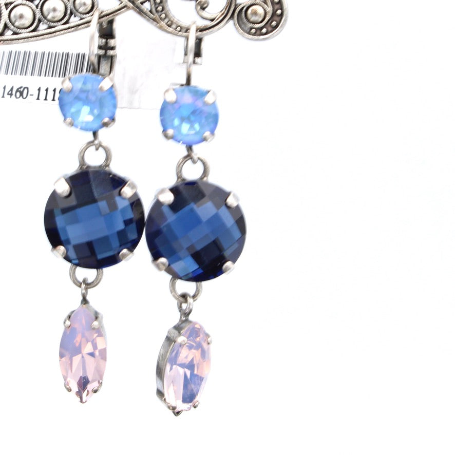Blue Morpho 15MM Checkerboard and Marquise Earrings in Silver
