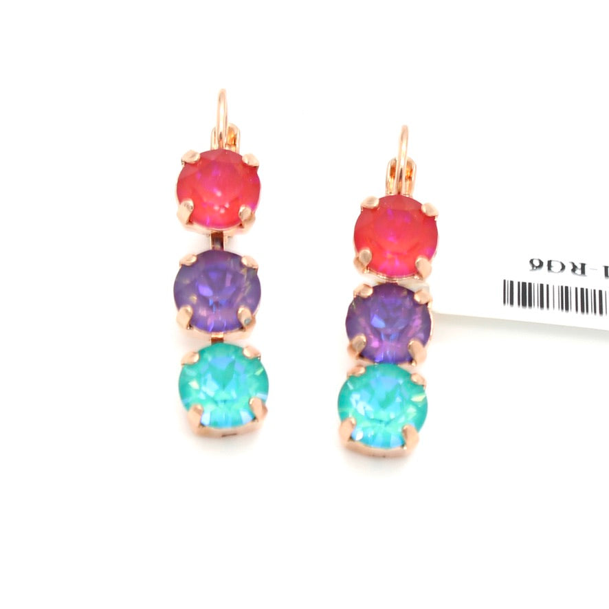 Candy Collection Medium Triple Stone Earrings in Rose Gold