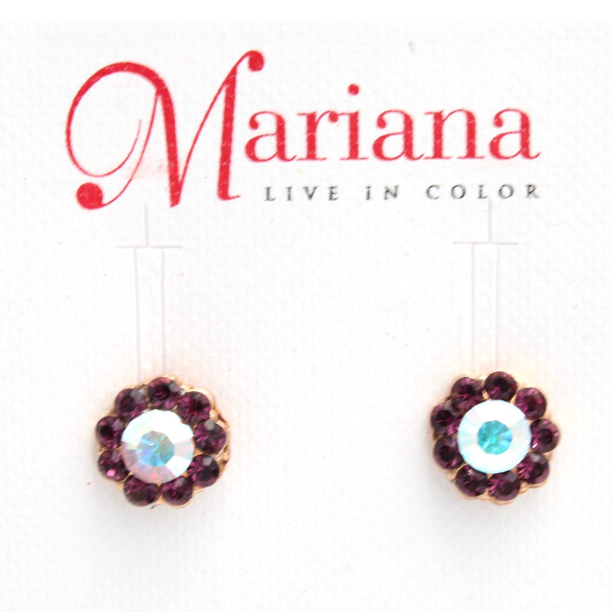 Amethyst and Clear AB Small Stud Flower Earrings in Rose Gold **POST** - MaryTyke's