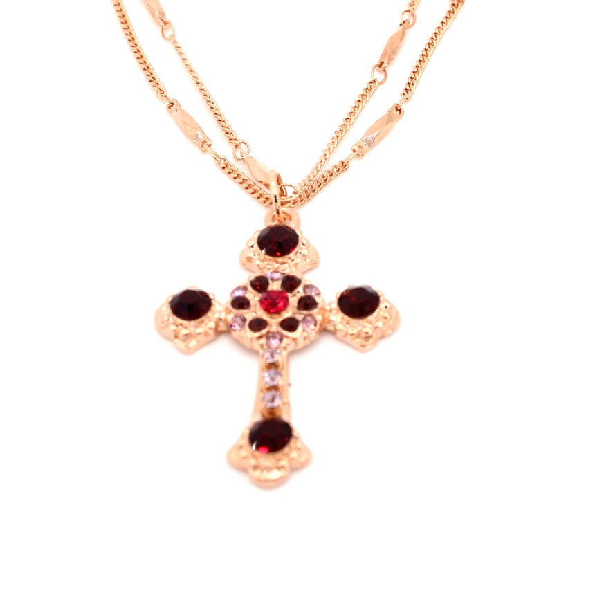Cranberry Crush Flat Cross Pendant in Rose Gold