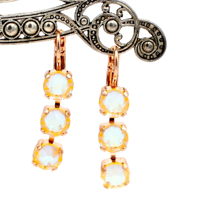 Sunshine Sunkissed 7MM Triple Stone Earrings in Rose Gold