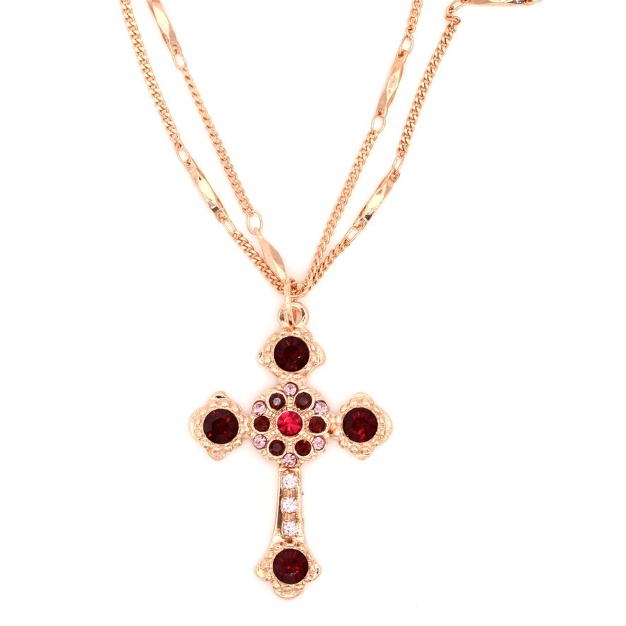 Cranberry Crush Flat Cross Pendant in Rose Gold