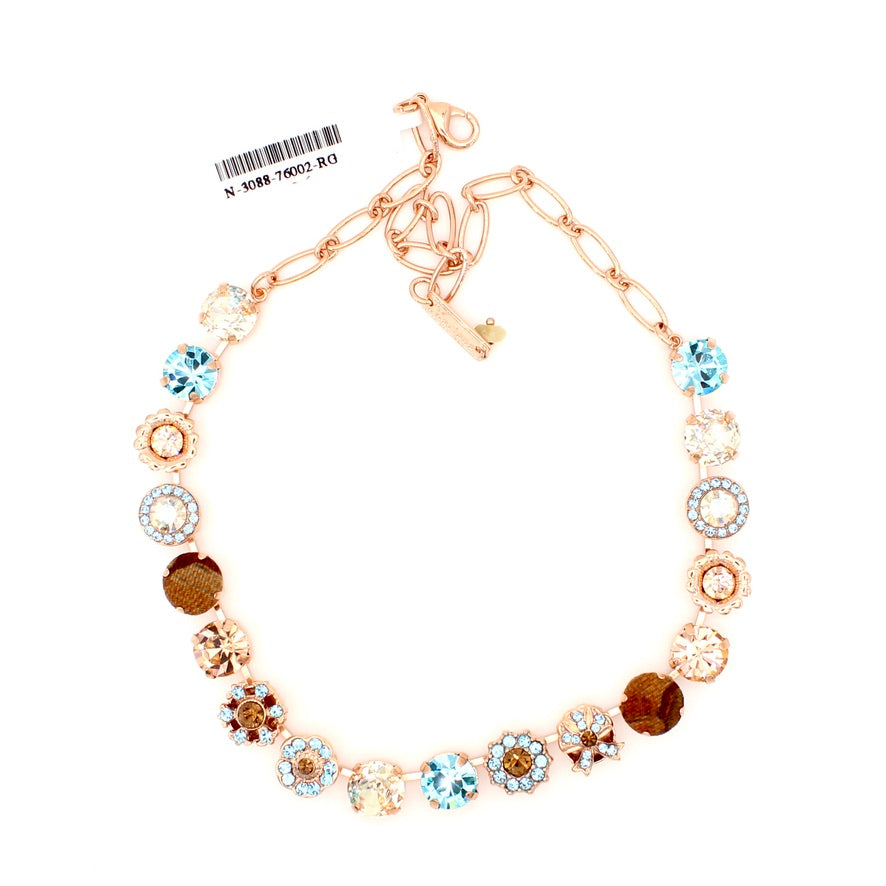 First Toast Fabric and Crystal Large Bow Necklace in Rose Gold