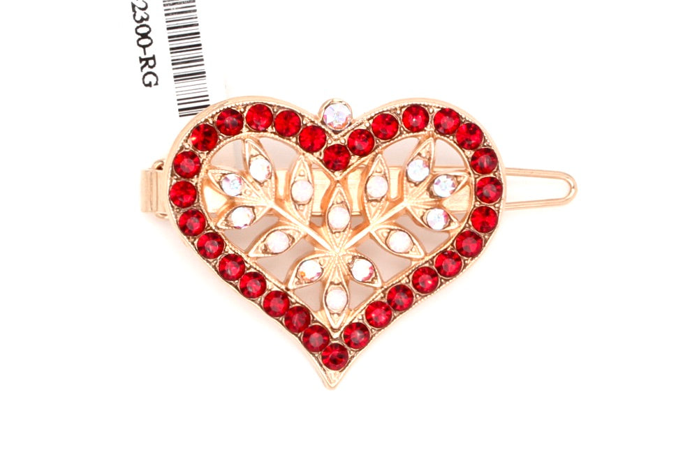 True Romance Collection Heart Shaped Crystal Barrette in Rose Gold - MaryTyke's