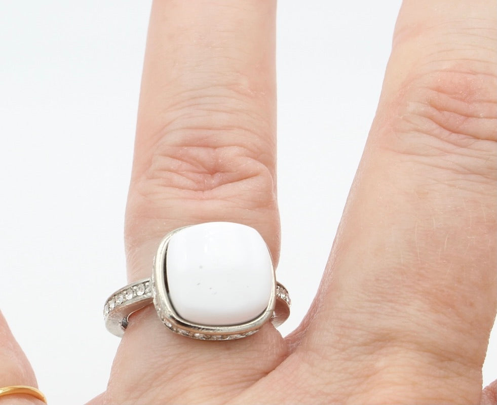 Kenneth Jay Lane White Cabachon Ring - MaryTyke's