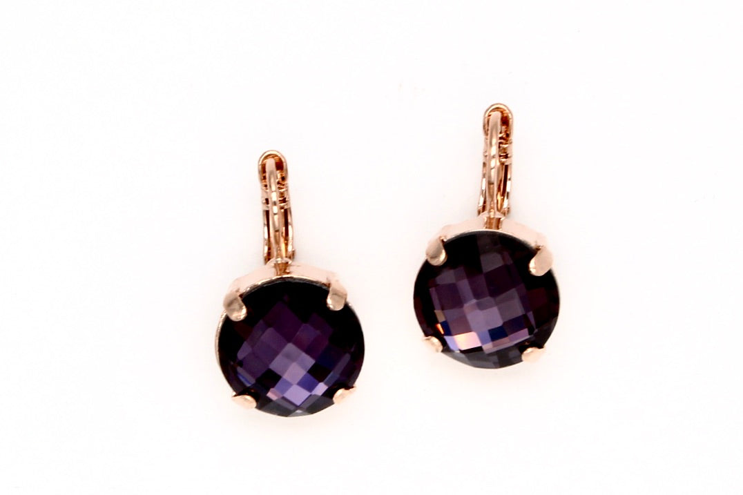 Amethyst 15MM Checkerboard Cut Round Earrings in Rose Gold - MaryTyke's