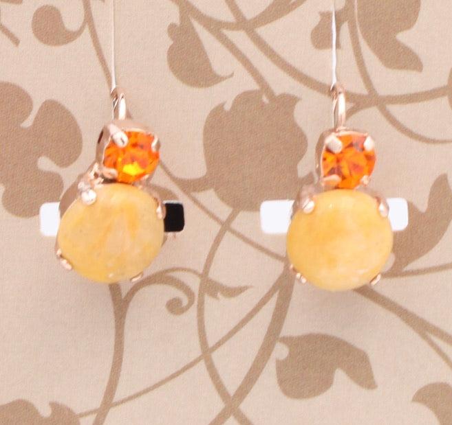 Golden Yellow and Orange Amaro Double Crystal Earrings in Rose Gold - MaryTyke's