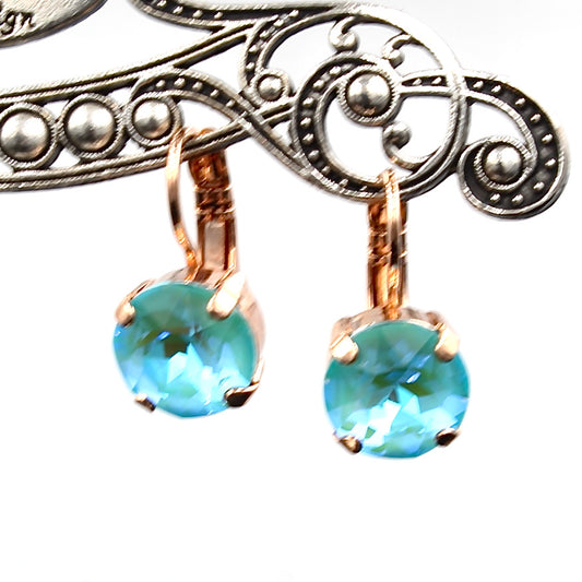 Aqua Sunkissed 10MM Crystal Earrings in Rose Gold - MaryTyke's