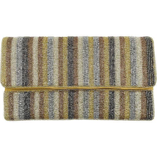 TWO TONED STRIPED BEADED CLUTCH